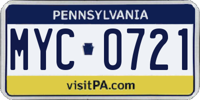 PA license plate MYC0721