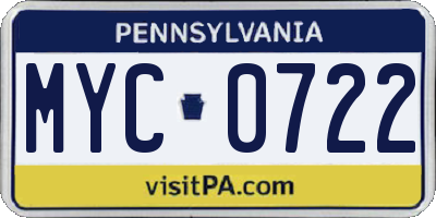 PA license plate MYC0722