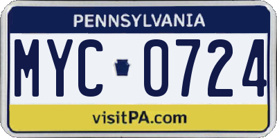 PA license plate MYC0724