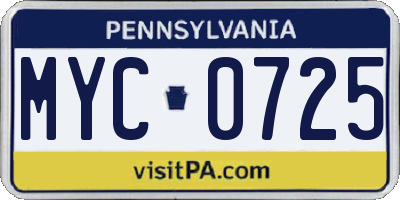 PA license plate MYC0725