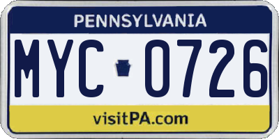 PA license plate MYC0726