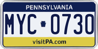 PA license plate MYC0730