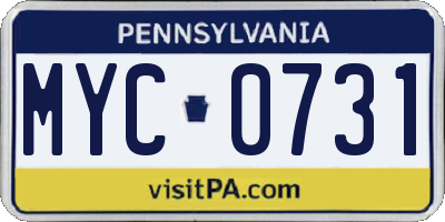 PA license plate MYC0731