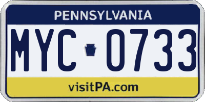 PA license plate MYC0733
