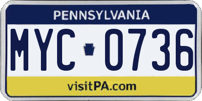 PA license plate MYC0736