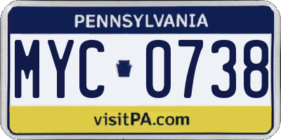 PA license plate MYC0738