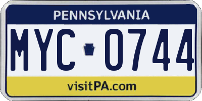 PA license plate MYC0744