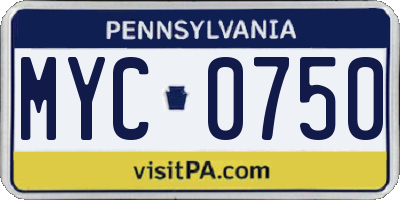 PA license plate MYC0750