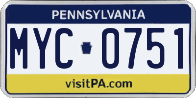 PA license plate MYC0751