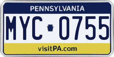 PA license plate MYC0755