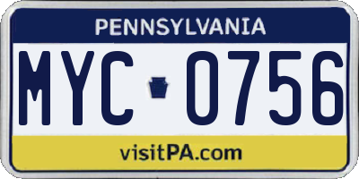 PA license plate MYC0756