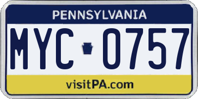 PA license plate MYC0757