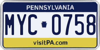 PA license plate MYC0758