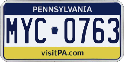 PA license plate MYC0763