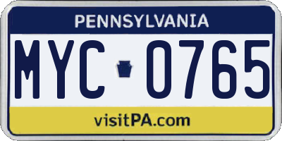 PA license plate MYC0765
