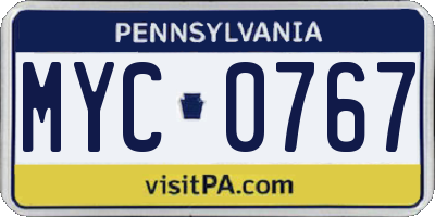 PA license plate MYC0767