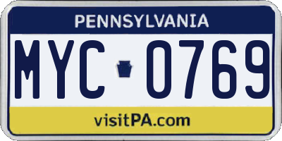 PA license plate MYC0769
