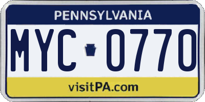 PA license plate MYC0770