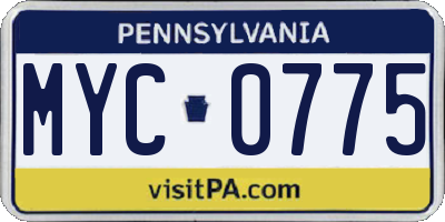 PA license plate MYC0775
