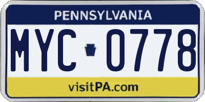 PA license plate MYC0778