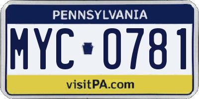 PA license plate MYC0781