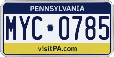 PA license plate MYC0785