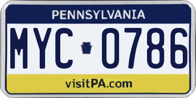 PA license plate MYC0786