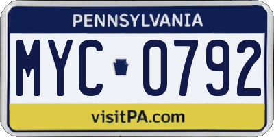 PA license plate MYC0792