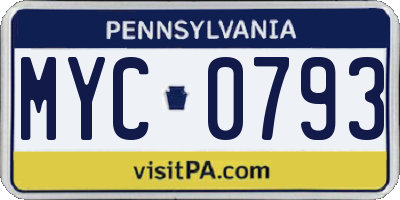 PA license plate MYC0793