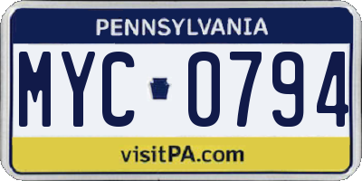PA license plate MYC0794