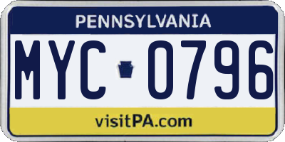 PA license plate MYC0796