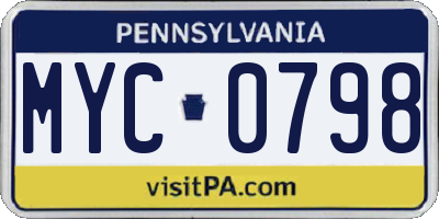 PA license plate MYC0798