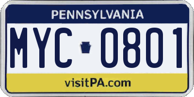 PA license plate MYC0801