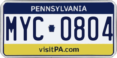 PA license plate MYC0804