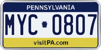 PA license plate MYC0807