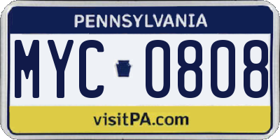 PA license plate MYC0808