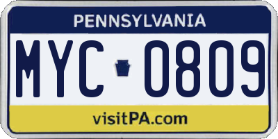 PA license plate MYC0809