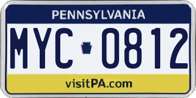 PA license plate MYC0812