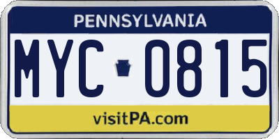PA license plate MYC0815