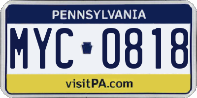 PA license plate MYC0818