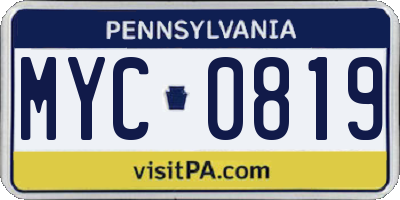 PA license plate MYC0819