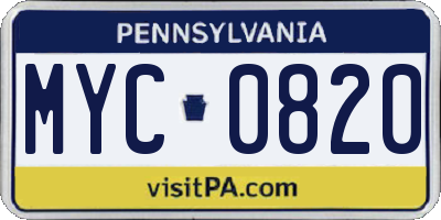 PA license plate MYC0820