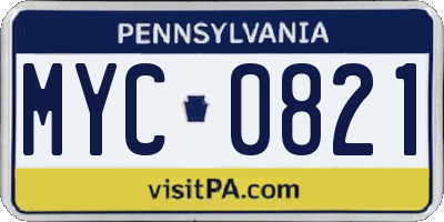 PA license plate MYC0821