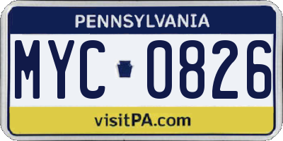 PA license plate MYC0826