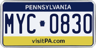 PA license plate MYC0830
