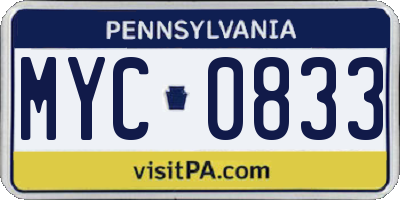 PA license plate MYC0833