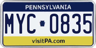 PA license plate MYC0835