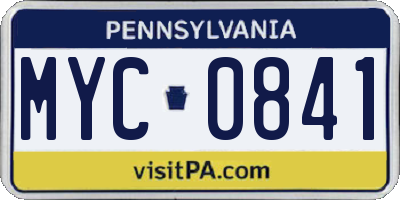 PA license plate MYC0841