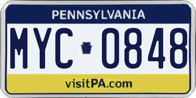 PA license plate MYC0848