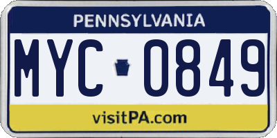 PA license plate MYC0849